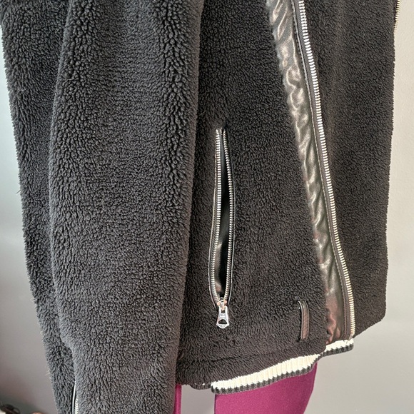 Zara Black Teddy Jacket with Faux Leather Accents - Picture 7 of 15